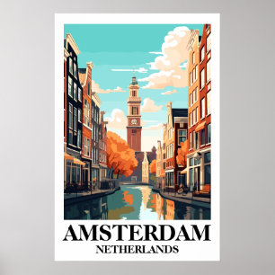 Amsterdam Netherlands Canal Vintage Travel Art Poster
