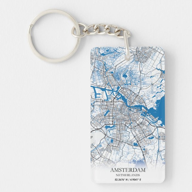 Amsterdam Netherlands City Map Travel Simple Keychain (Front)