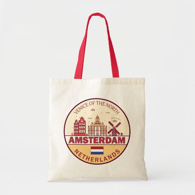 Amsterdam Netherlands City Skyline Emblem Tote Bag (Front)
