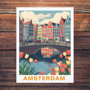 Amsterdam Netherlands City Travel Bicycle Postcard