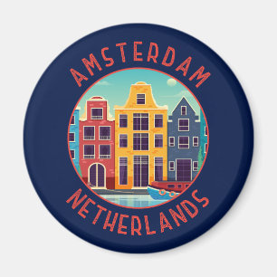 Amsterdam Netherlands Colourful Houses Distressed Magnet