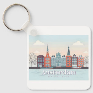 Amsterdam Netherlands Damrak Pastel Travel Keychain