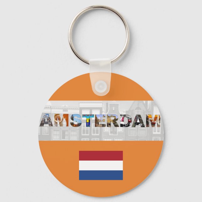 Amsterdam Netherlands Flag Keychain (Front)