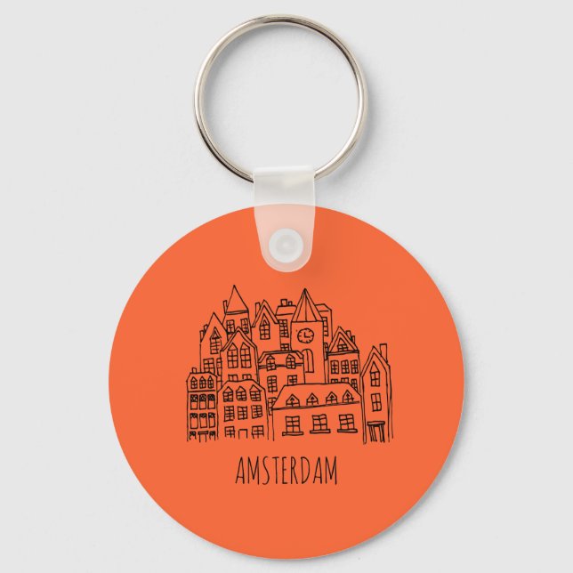 Amsterdam Netherlands Holland City Souvenir Orange Keychain (Front)