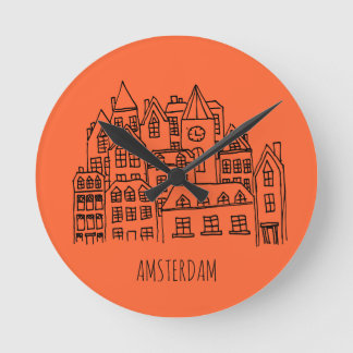 Amsterdam Netherlands Holland City Souvenir Orange Round Clock