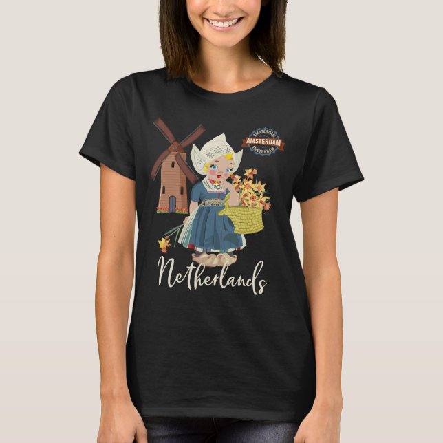 Amsterdam, Netherlands (Holland) Dutch Girl T-Shirt (Front)
