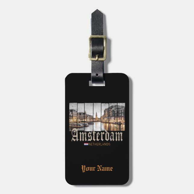 Amsterdam Netherlands Holland vintage souvenir Luggage Tag (Front Vertical)