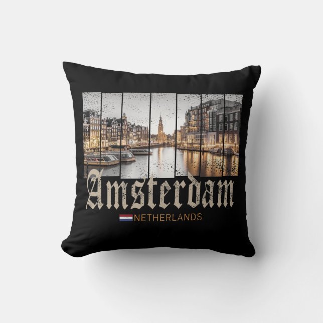 Amsterdam Netherlands Holland vintage souvenir Throw Pillow (Front)