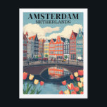 Amsterdam Netherlands Illustration Travel Bicycles Postcard<br><div class="desc">Capture the charm of Amsterdam with this beautifully illustrated vintage-style postcard. Featuring the city's iconic canal houses,  bicycles,  and peaceful waterways,  this postcard is perfect for travel enthusiasts,  collectors,  or as a keepsake from the Netherlands.</div>
