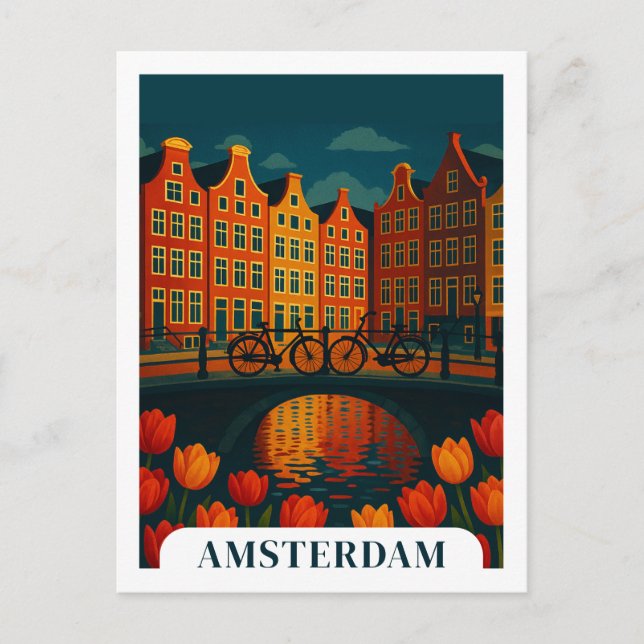 Amsterdam Netherlands Night Travel Bicycles Postcard (Front)