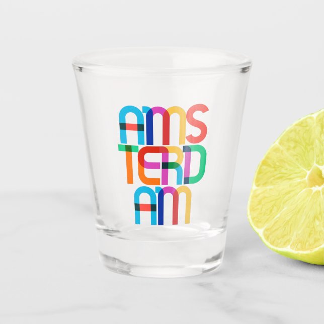 Amsterdam Netherlands Pop Art Letters Shot Glass (Front)