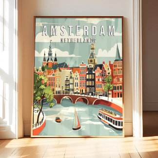 Amsterdam Netherlands Poster Art Print, City Retro