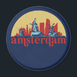 Amsterdam Netherlands Retro City Skyline Cityscape Magnet<br><div class="desc">Vintage and retro city design with beautiful skyline, tourist attraction and cityscape art. Cool skyscraper and building silhouette illustration merchandise for tourist and traveller. Perfect as souvenir to bring back home when travelling all around the world. Save the memory of your travel and vacation with family and friends. Background colour...</div>