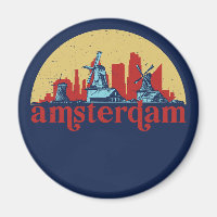 Amsterdam Netherlands Retro City Skyline Cityscape