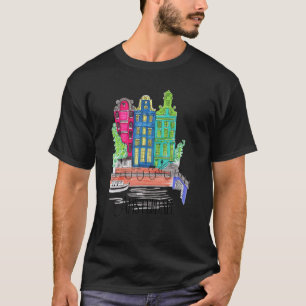 Amsterdam Netherlands Retro Cityscape Travel T-Shirt