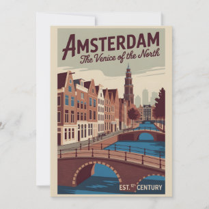 Amsterdam Netherlands Retro Skyline Travel Holiday Card
