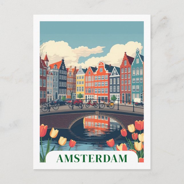 Amsterdam Netherlands Retro Travel Bicycles Postcard (Front)