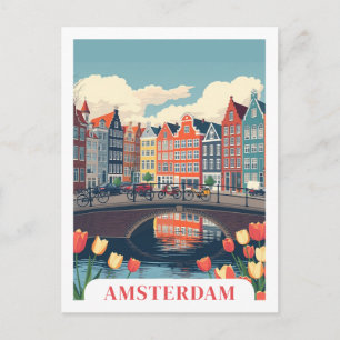 Amsterdam Netherlands Retro Travel Bicycles Postcard
