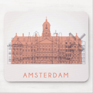 Amsterdam, Netherlands Skyline of Landmarks Mouse Pad