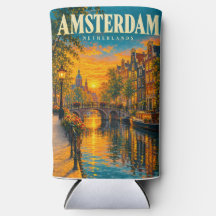 Amsterdam Netherlands Sunset Canal Vintage Travel 