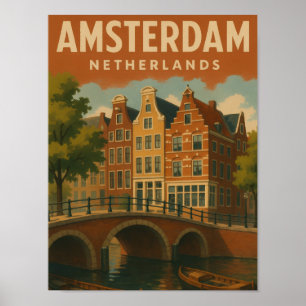 Amsterdam Netherlands Vintage Canal View Poster