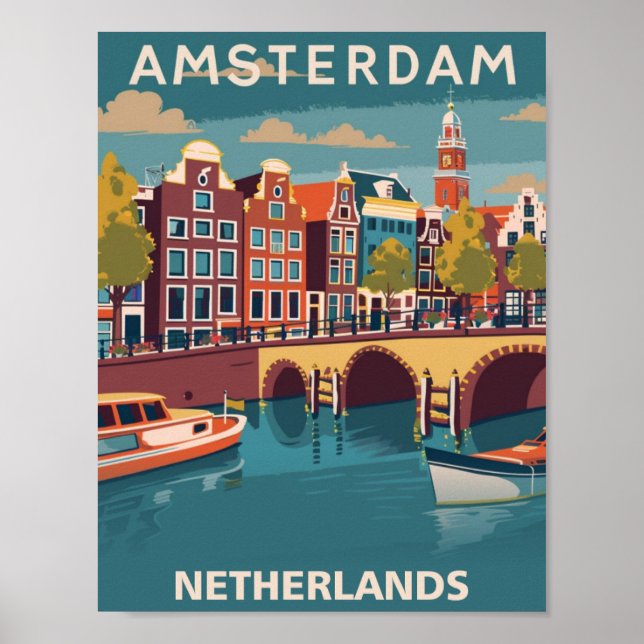 Amsterdam Netherlands Vintage Famous Travel Place Poster (Front)