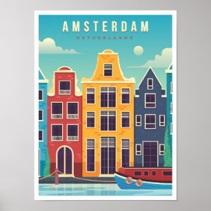 Amsterdam Netherlands Vintage Travel  Poster