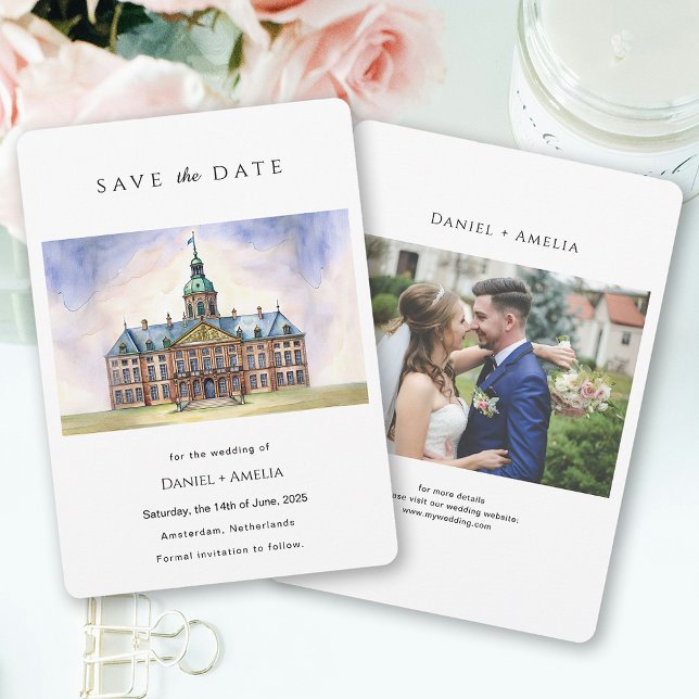 Amsterdam Netherlands Watercolor  Destination Save The Date (Amsterdam Netherlands Watercolor Destination Save The Date)