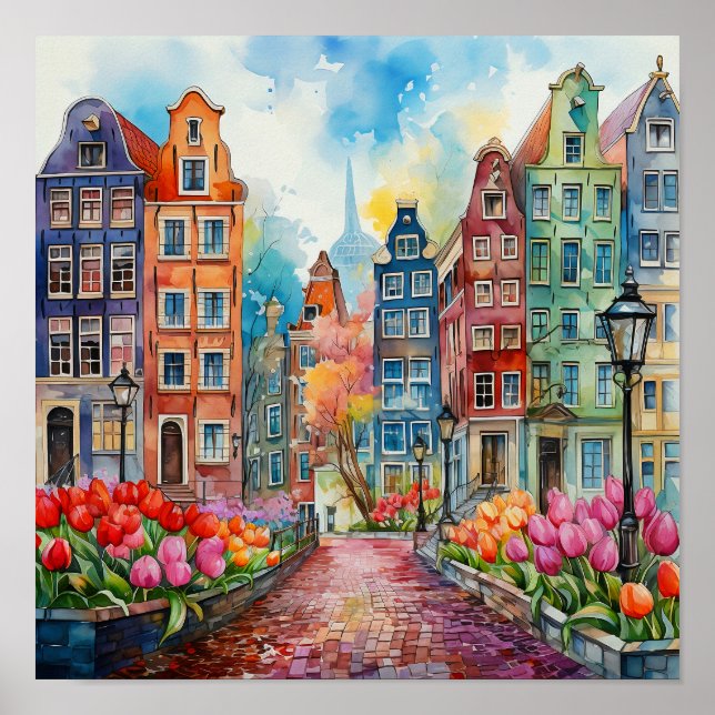 Amsterdam Netherlands Watercolor Painting   Poster (Front)