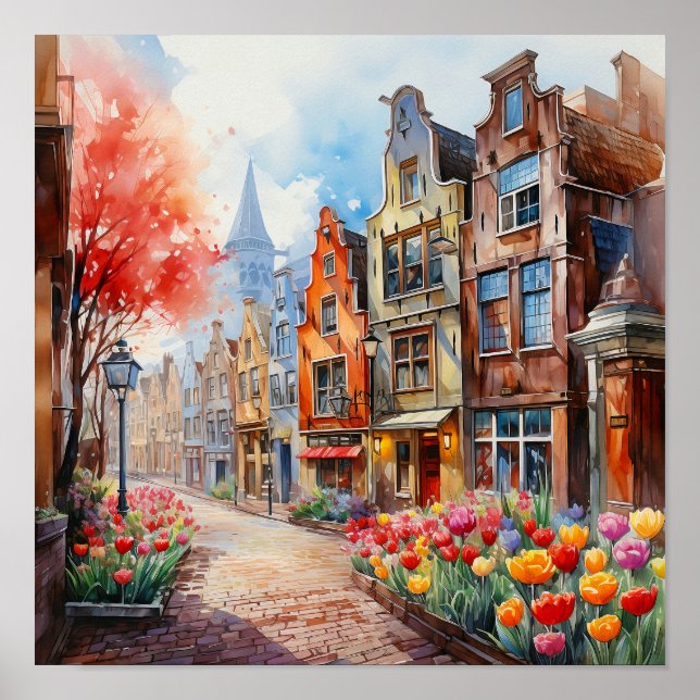 Amsterdam Netherlands Watercolor Painting   Poster (Front)