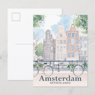 Amsterdam Netherlands Watercolor Painting Travel Postcard