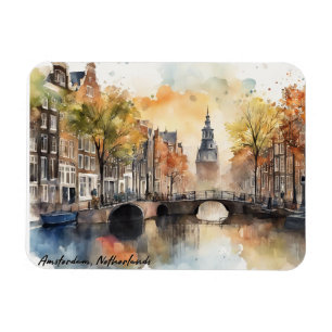 Amsterdam Netherlands Watercolor Panorama View Magnet