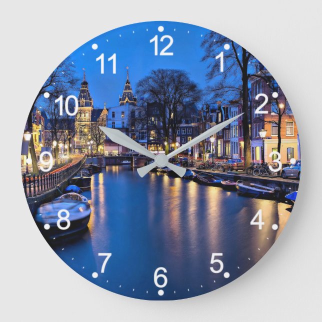 Amsterdam Night Wallpaper-67657 Large Clock (Front)
