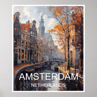 Amsterdam Pays-Bas Art Print Travel Poster
