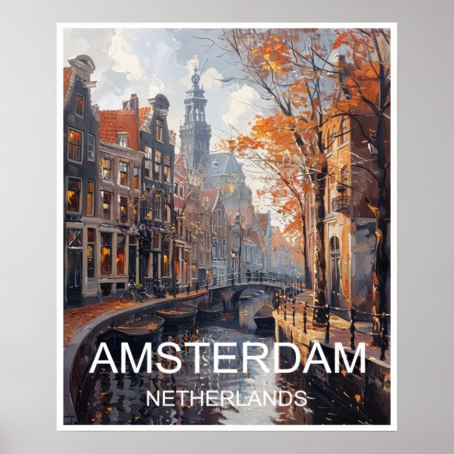 Amsterdam Pays-Bas Art Print Travel Poster (Devant)