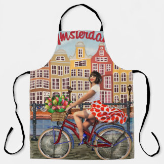 Amsterdam Poster: Pin-Up Girl Cycling. Apron