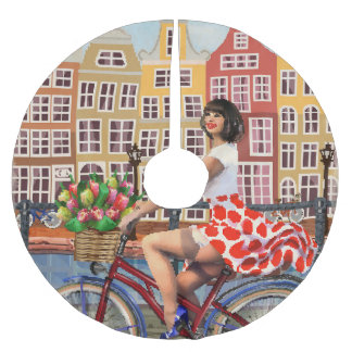 Amsterdam Poster: Pin-Up Girl Cycling. Brushed Polyester Tree Skirt
