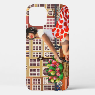 Amsterdam Poster: Pin-Up Girl Cycling. iPhone 12 Case