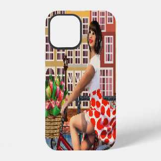 Amsterdam Poster: Pin-Up Girl Cycling. iPhone 12 Case