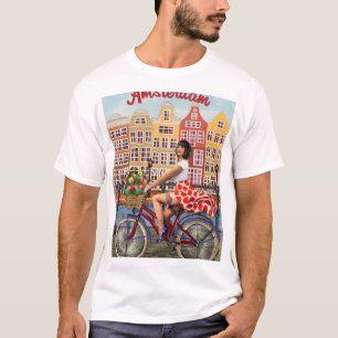 Amsterdam Poster: Pin-Up Girl Cycling. T-Shirt