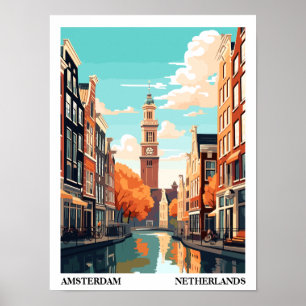 Amsterdam Retro Illustration Travel Poster