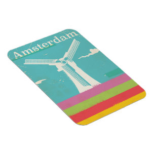 Amsterdam retro vintage travel poster magnet