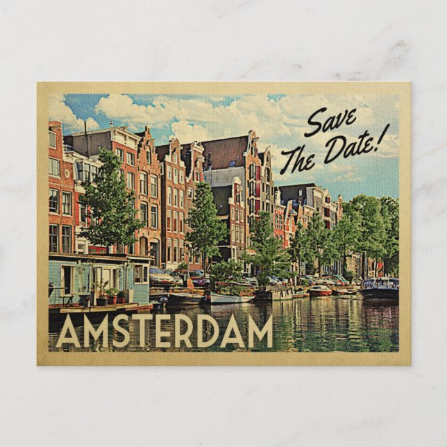 Amsterdam Save The Date Netherlands Holland Announcement Postcard (Front)