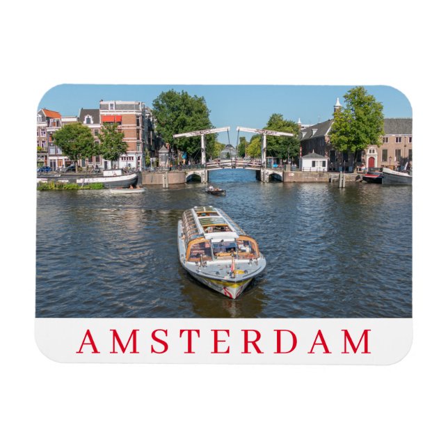 Amsterdam sightseeing boat view fridge magnet (Horizontal)