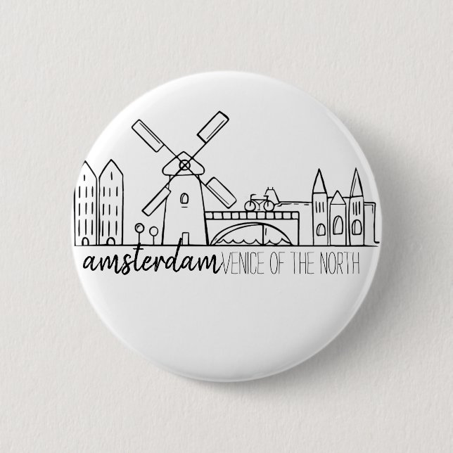 Amsterdam Skyline 2 Inch Round Button (Front)
