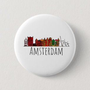 Amsterdam Skyline Holland Love Travel Destination 2 Inch Round Button