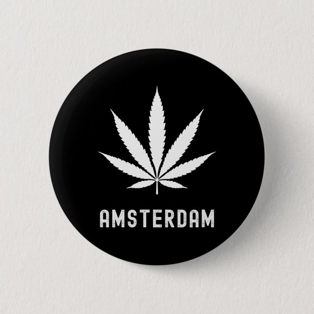 Amsterdam Stoner Pot Leaf Travel Vacation  2 Inch Round Button (Front)
