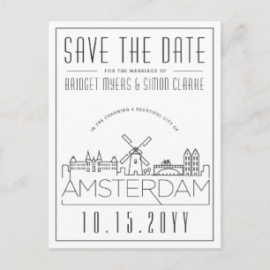 Amsterdam   Stylized Skyline Save the Date Postcard