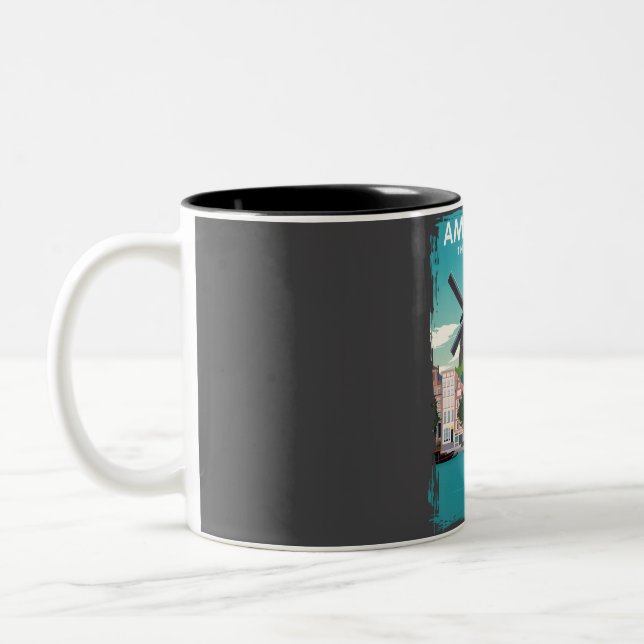Amsterdam Travel Poster  Two-Tone Coffee Mug (Left)