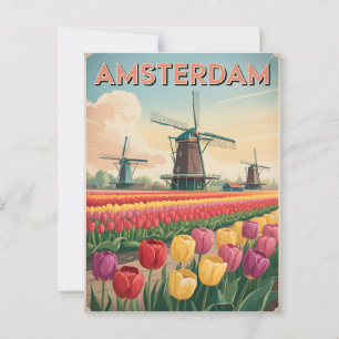 Amsterdam tulip field vintage postcard